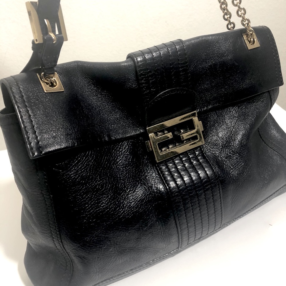 Auth Fendi Maxi Baguette Chain 2 Way Shoulder Bag